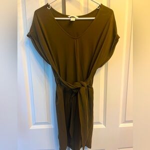 H&M Olive Green Tie Waist T Shirt Dress Size S